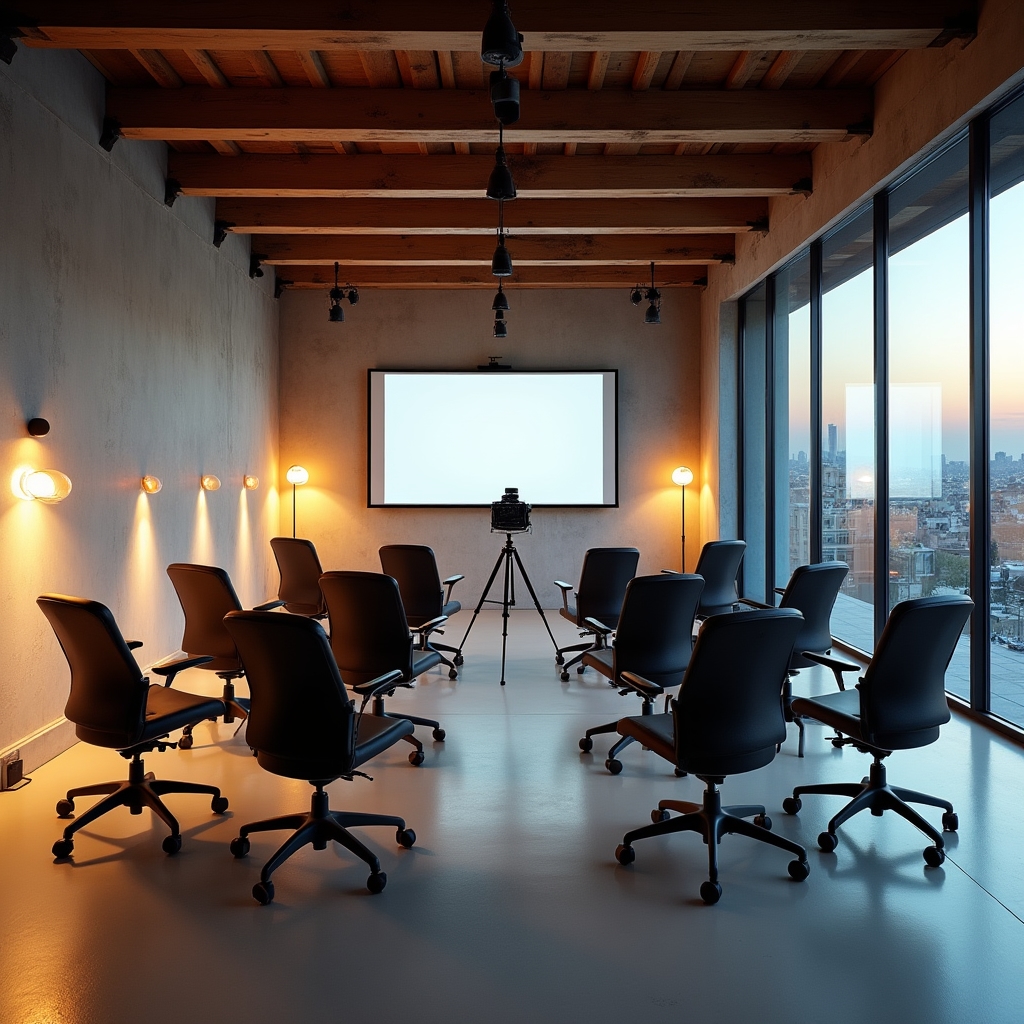 Sala de formación en Barcelona preparada para sesión de oratoria